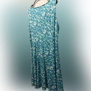 Perceptions Women's Floral Sleeveless Midi Dress- Teal and White - Size 1X - JCP